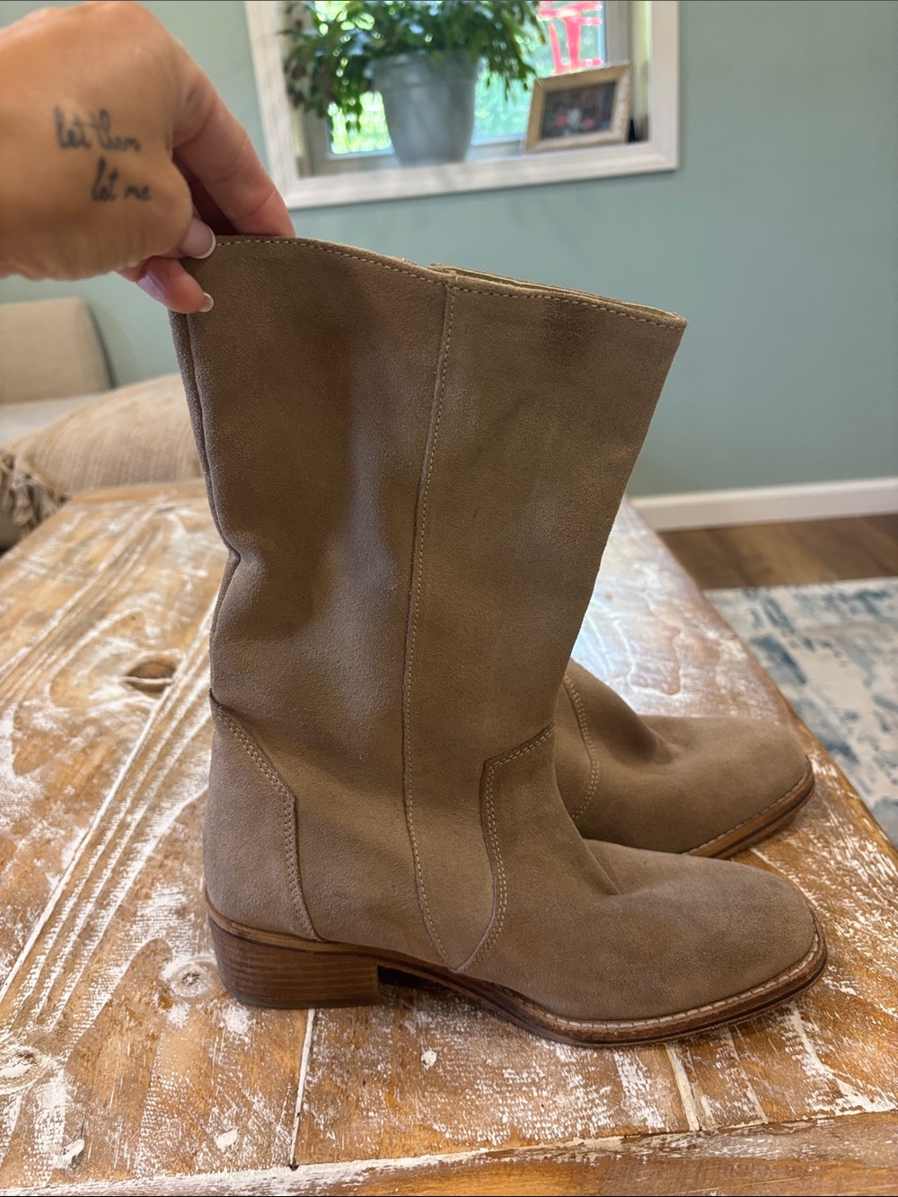Women's Taupe Suede Lace-Up Style Mid-Calf Boots